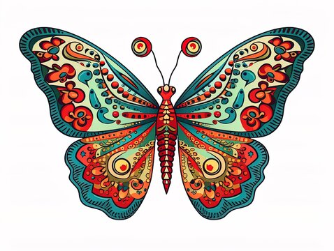 Illustration cartoon of cute colorful butterflies. generative AI