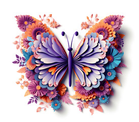 Paper quilling art of a butterfly. Sheet cut illustration with intricate detail. Generative AI.