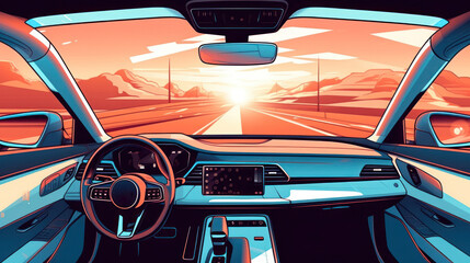 Electric vehicle interior concept illustration. Generative AI.