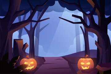 Halloween Scene Flat Design Illustration