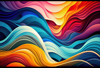 Vibrant Colorful Waves Abstract Rainbow Painting Art AI 