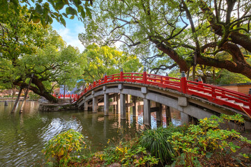 Fukuoka, Japan - Nov 30 2022: Dazaifu Tenmangu  shgrine dedicated to the spirit of Sugawara Michizane, a scholar and politician of the Heian Period