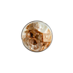 Iced coffee with ice cubes in a glass isolated on white background