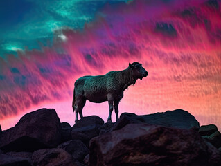 Grace in Contrast: Artistic Capture of a Sheep Silhouette and a Vibrant Sky