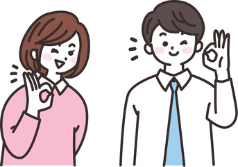 オッケーサインを出す若者