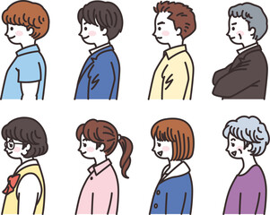 真横を向いた人物の上半身セット