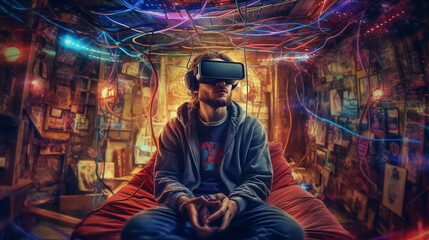Fototapeta premium Generative AI, Virtual Voyagers, Explore the immersive world of virtual reality