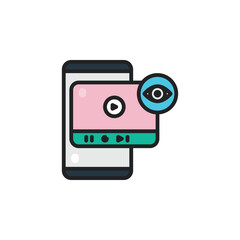Media video and view symbol on mobile filled outline icons. Vector illustration. Isolated icon suitable for web, infographics, interface and apps.