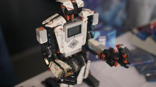 Close up of a constructor robot toy