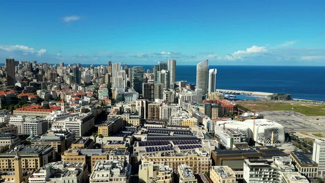 Aerial view downtown Beirut city skyline in Lebanon on hot sunny day
