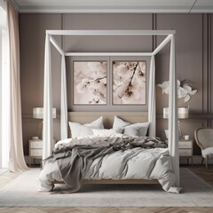 Luxurious Bedroom with Canopy Bed and Plush Bedding Generative AI