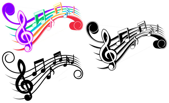 colorful music notes and treble clef design clip art preview