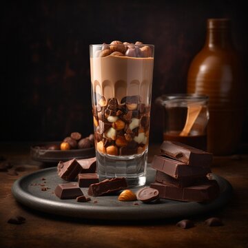 Tall Glass of Chocomel with Chocolatey Treats Generative AI