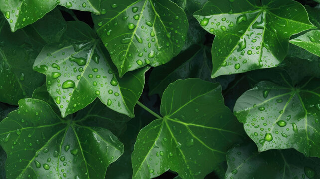 Background of Ivy Leaf , HD, Decorate with water drops, Background Wallpaper, Desktop Wallpaper , Generative Ai