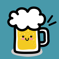 mug of beer cartoon drawing with smile vector.