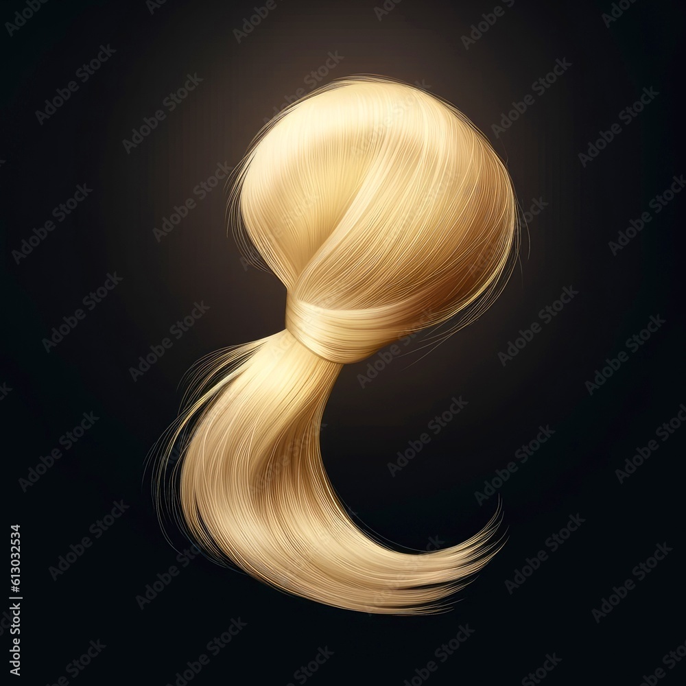 Wall mural Brown hair wig head isolated over the black background, mockup featuring contemporary women's hairstyles, Generative AI illustration