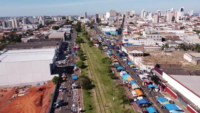 Aerial view of the popular fruit and vegetable fair in brazil