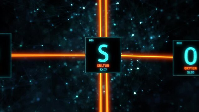 Sulphuric Acid as chemical structure depiction and molecular formula concept 3D animation on blue microcosmos background