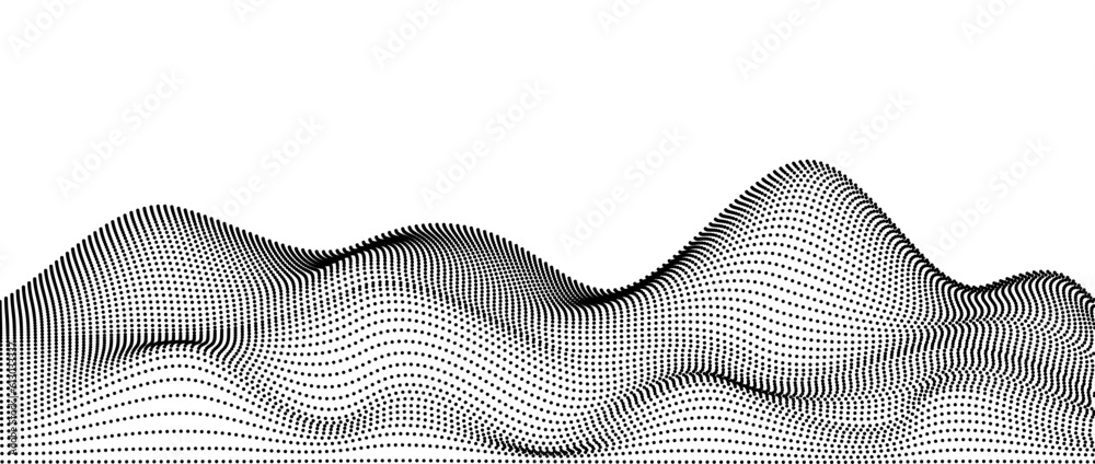 Poster Wavy dotted stripes background. Curve dashed lines pattern. Abstract black contour texture. Landscape terrain concept. Vector wallpaper.