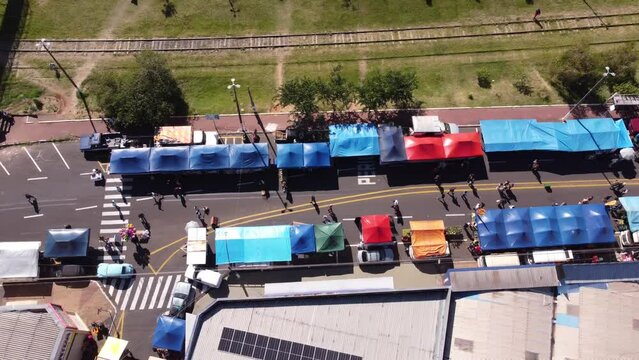 Aerial view of the popular fruit and vegetable fair in brazil