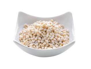 Heap of pearl barley in a bowl on transparent png
