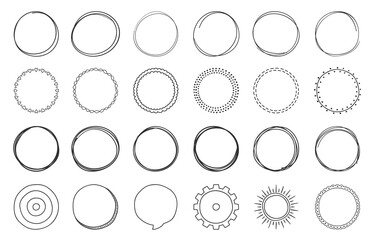 Set of hand drawn circles, round shapes and objects, doodle style - obrazy, fototapety, plakaty