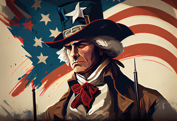 Patriotic Iconic Victorian Soldier Politician Independence Day 4th of July President History American Flag Illustration Generative AI 
