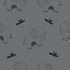 Seamless pattern with cute elephant on white background. Vector illustration in doodle style. Can be used for wrapping paper, fabric, textile, wrapping paper, fabric, textile etc.