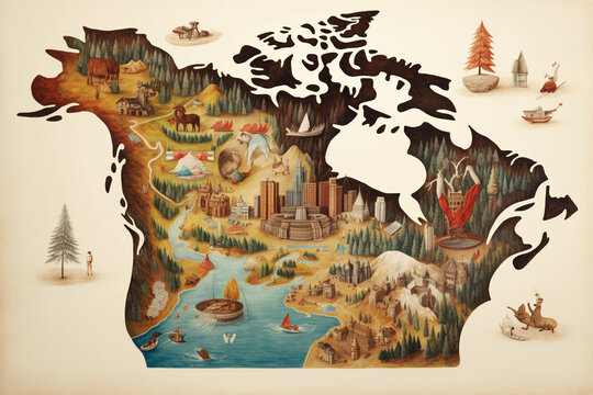 Illustration of Canada in a strange and weird fashion, Generative AI. 