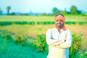 Indian farmer folding hand and smile