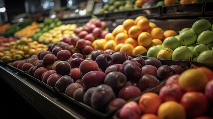 Fototapeta na wymiar Supermarket , fruit and vegetable zone, generative ai