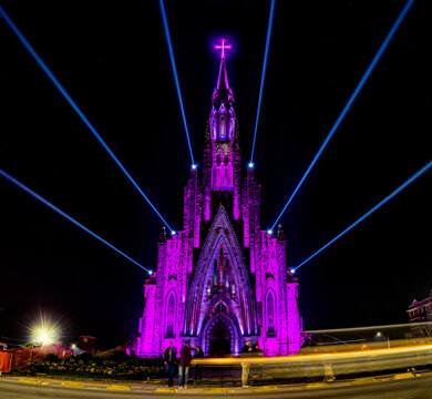stone church at canela - RS, during the lightshow