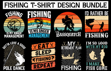 Fishing t-shirt design bundle, Fishing vintage t-shirt collection, vintage fishing t-shirt set graphic illustration, Fishing vector emblem