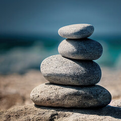 Fototapeta na wymiar Stacked stones, relax on the beach. Generative AI