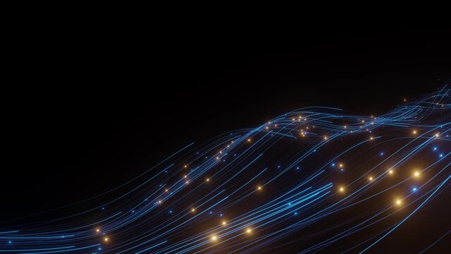 Neon digital light data transfer in network and internet high tech lines loop background, technology and futuristic, digital technology, web internet connection visual internet concept background.