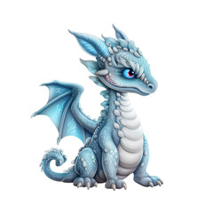 Fantasy blue  dragon on white background Ai generative