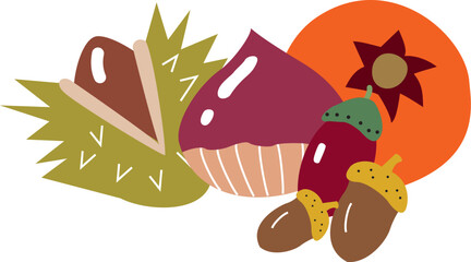 栗とどんぐりと柿
