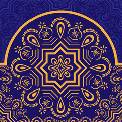 islamic mandala pattern with papercut effect background and color combination dark blue and yellow