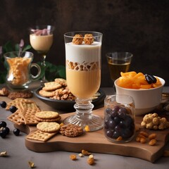 Creamy and frothy Raibi Jamila with savory snacks