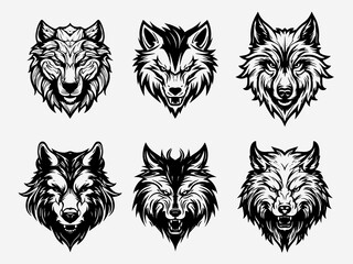 Fototapeta na wymiar wolf head black and white illustration logo set