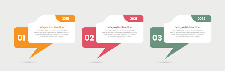 Minimalistic text bubble shape designed steps infographic presentation template