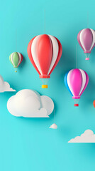 Paper art , Balloons colorful floating in air blue sky background , Created with generative AI