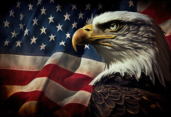 Bald Eagle in Front of American Flag Illustration Background Patriotic USA Independence Day 4th of July 