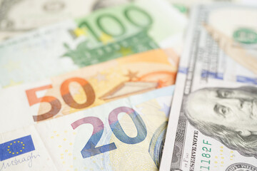 Euro and US dollar banknote cash money, finance economic banking business exchange market concept.