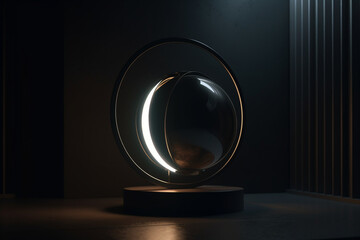 sphere shaped lamp made of metal, Generative AI