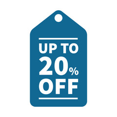 Discount 20 Up To In Blue Color And Hanging Tag Shape With White Line For Promotion
