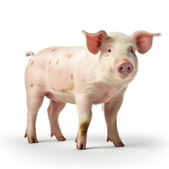 Adorable Piglet Standing on White Background in Studio Shot. Generative AI.