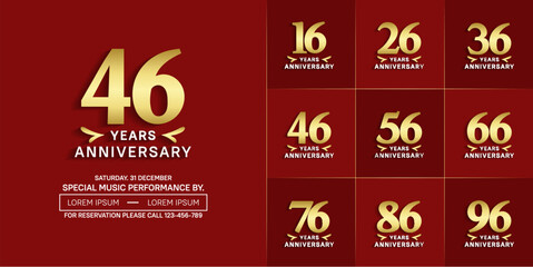 set of anniversary logo with golden number on red background can be use for celebration