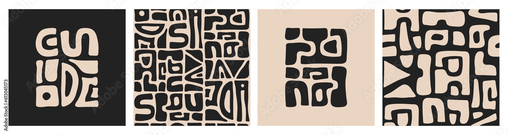 Poster abstract set seamless pattern and prints with organic cut out shapes. trendy vector collage. black a
