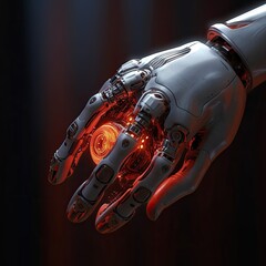 The hand of the robot of the future on a dark background Generative AI - obrazy, fototapety, plakaty